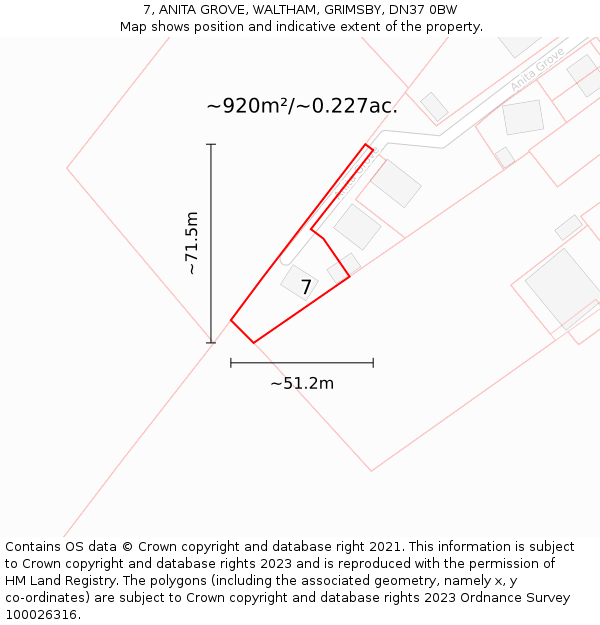 7, ANITA GROVE, WALTHAM, GRIMSBY, DN37 0BW: Plot and title map