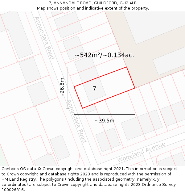 7, ANNANDALE ROAD, GUILDFORD, GU2 4LR: Plot and title map