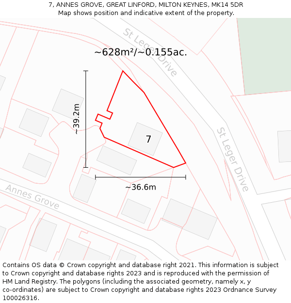 7, ANNES GROVE, GREAT LINFORD, MILTON KEYNES, MK14 5DR: Plot and title map