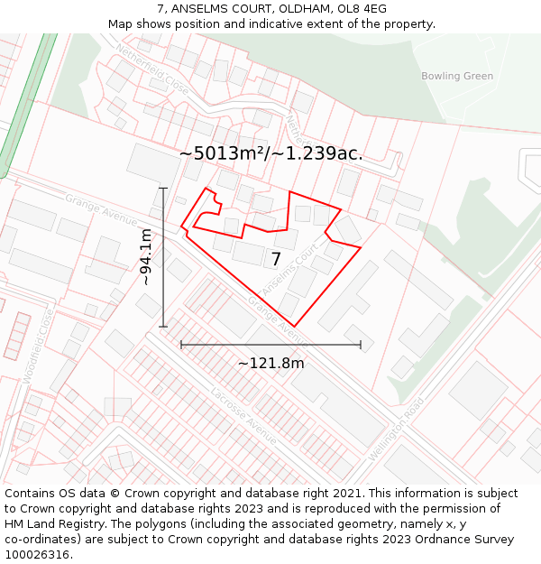 7, ANSELMS COURT, OLDHAM, OL8 4EG: Plot and title map