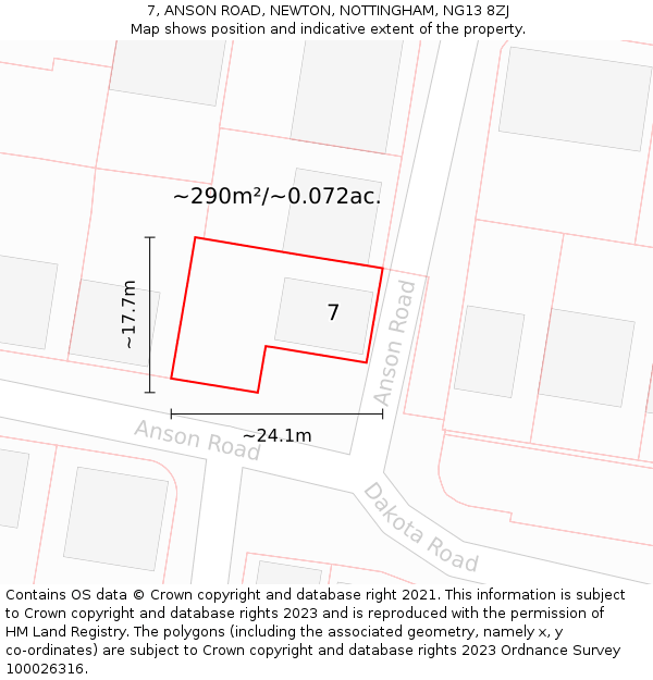 7, ANSON ROAD, NEWTON, NOTTINGHAM, NG13 8ZJ: Plot and title map