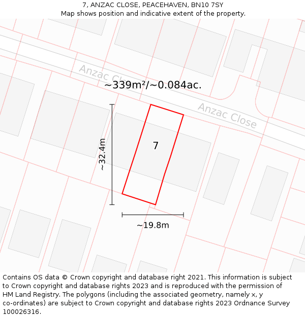 7, ANZAC CLOSE, PEACEHAVEN, BN10 7SY: Plot and title map