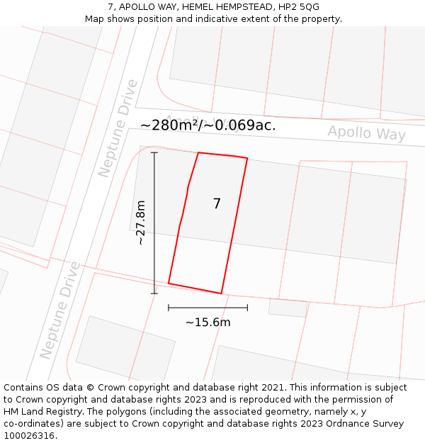 7, APOLLO WAY, HEMEL HEMPSTEAD, HP2 5QG: Plot and title map