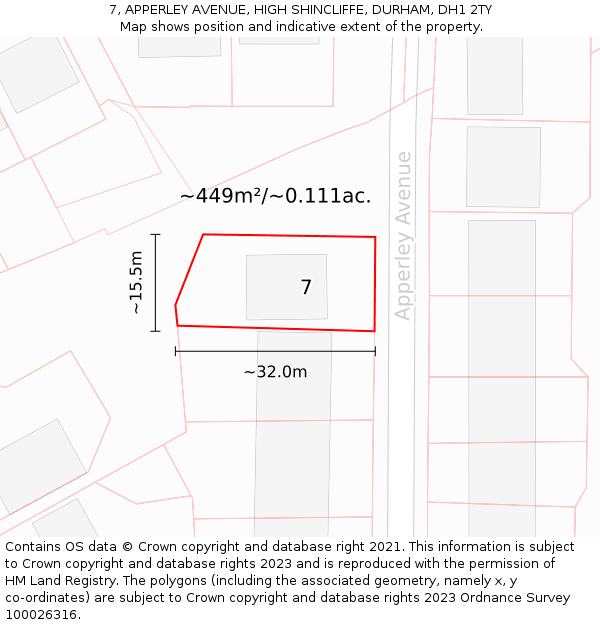 7, APPERLEY AVENUE, HIGH SHINCLIFFE, DURHAM, DH1 2TY: Plot and title map