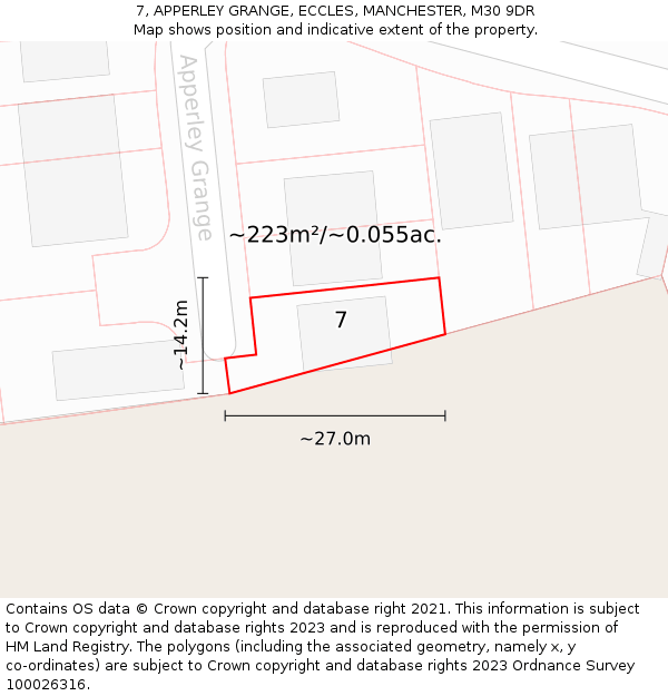 7, APPERLEY GRANGE, ECCLES, MANCHESTER, M30 9DR: Plot and title map