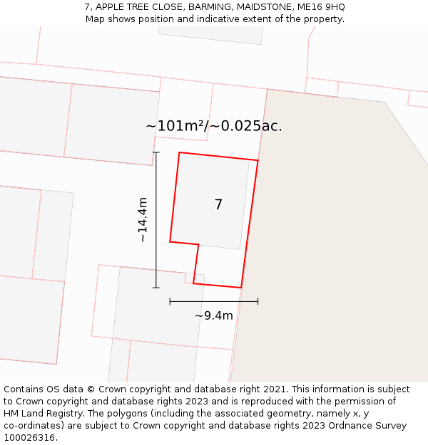 7, APPLE TREE CLOSE, BARMING, MAIDSTONE, ME16 9HQ: Plot and title map