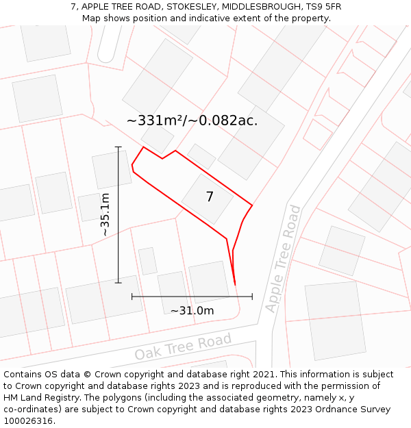 7, APPLE TREE ROAD, STOKESLEY, MIDDLESBROUGH, TS9 5FR: Plot and title map