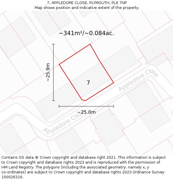 7, APPLEDORE CLOSE, PLYMOUTH, PL6 7NP: Plot and title map