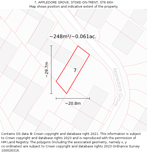 7, APPLEDORE GROVE, STOKE-ON-TRENT, ST6 6XH: Plot and title map