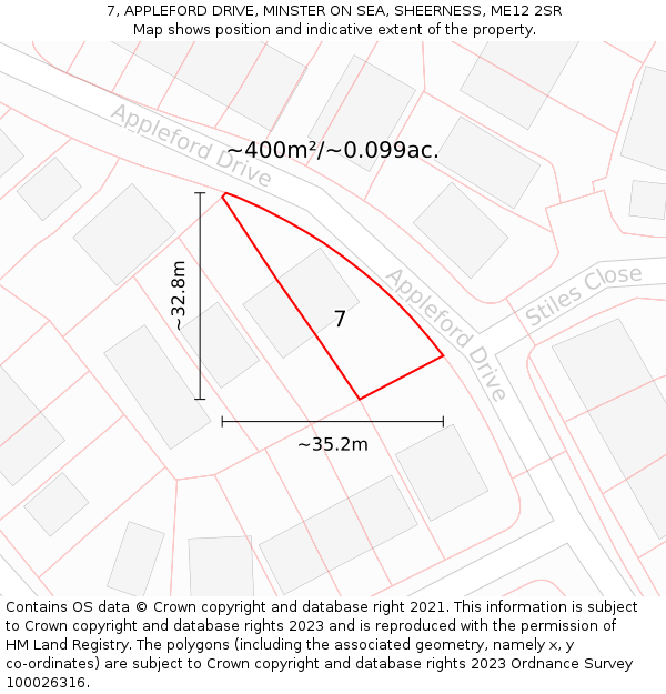 7, APPLEFORD DRIVE, MINSTER ON SEA, SHEERNESS, ME12 2SR: Plot and title map