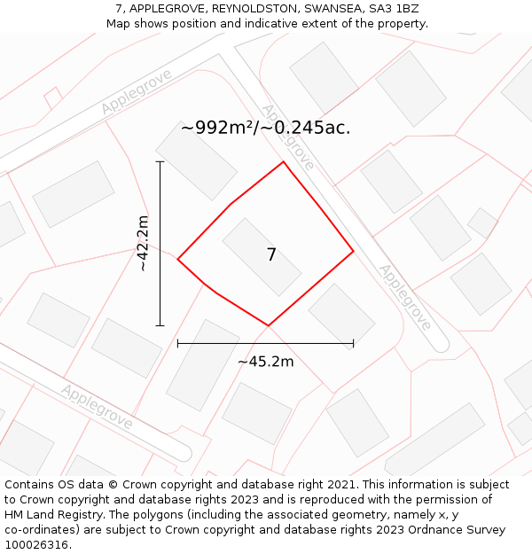 7, APPLEGROVE, REYNOLDSTON, SWANSEA, SA3 1BZ: Plot and title map