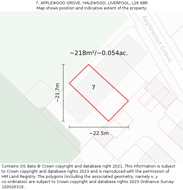 7, APPLEWOOD GROVE, HALEWOOD, LIVERPOOL, L26 6BR: Plot and title map