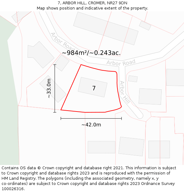 7, ARBOR HILL, CROMER, NR27 9DN: Plot and title map