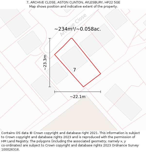 7, ARCHIVE CLOSE, ASTON CLINTON, AYLESBURY, HP22 5GE: Plot and title map