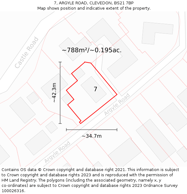 7, ARGYLE ROAD, CLEVEDON, BS21 7BP: Plot and title map