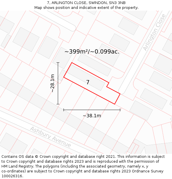 7, ARLINGTON CLOSE, SWINDON, SN3 3NB: Plot and title map