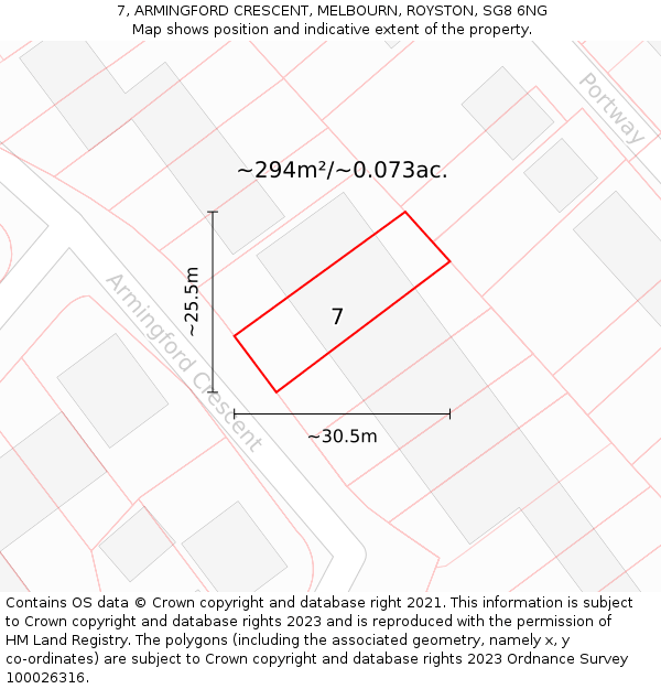 7, ARMINGFORD CRESCENT, MELBOURN, ROYSTON, SG8 6NG: Plot and title map