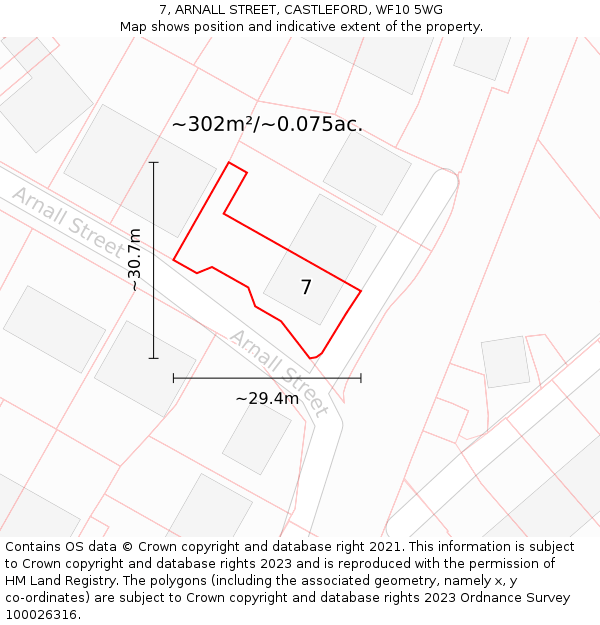 7, ARNALL STREET, CASTLEFORD, WF10 5WG: Plot and title map