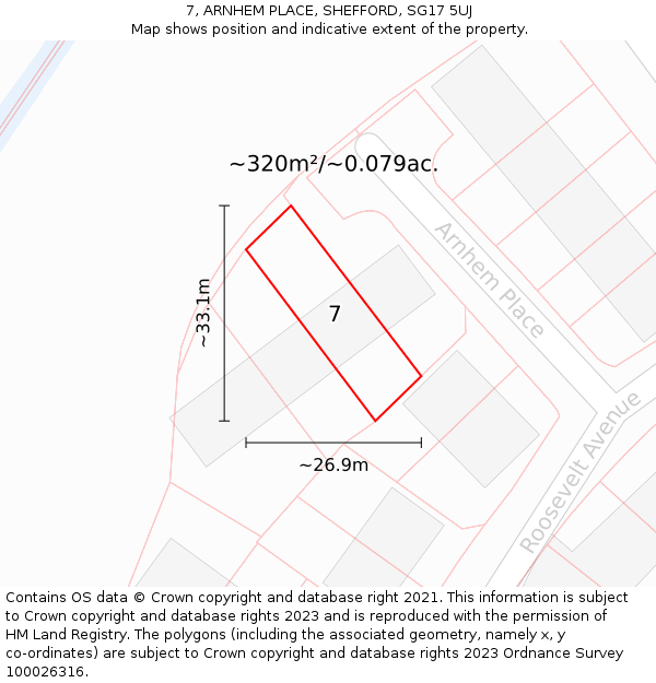 7, ARNHEM PLACE, SHEFFORD, SG17 5UJ: Plot and title map