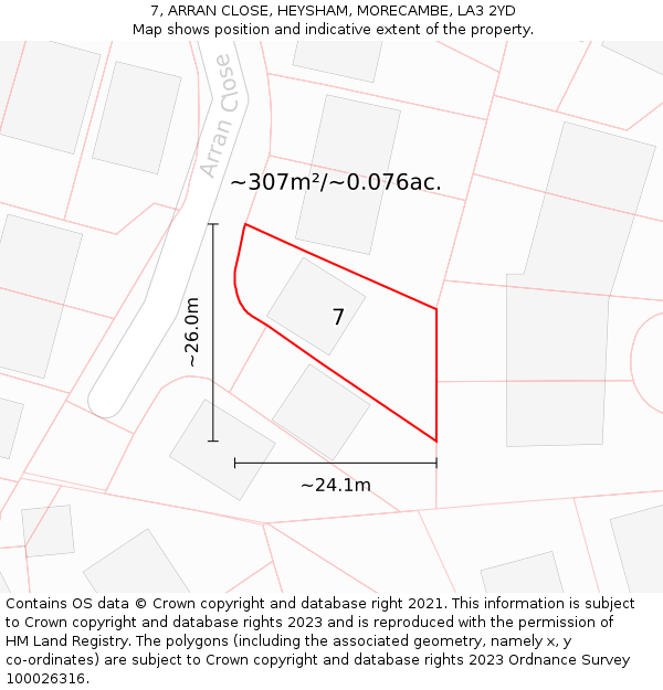 7, ARRAN CLOSE, HEYSHAM, MORECAMBE, LA3 2YD: Plot and title map