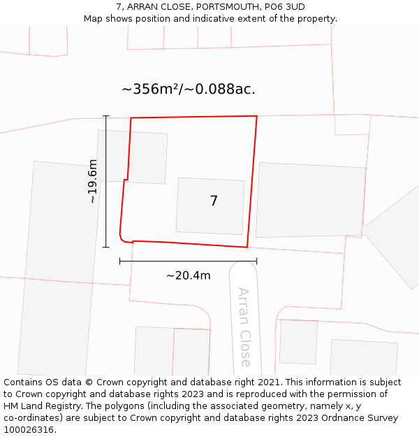 7, ARRAN CLOSE, PORTSMOUTH, PO6 3UD: Plot and title map