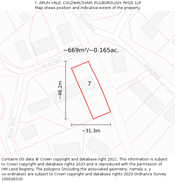 7, ARUN VALE, COLDWALTHAM, PULBOROUGH, RH20 1LP: Plot and title map