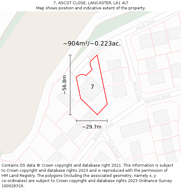 7, ASCOT CLOSE, LANCASTER, LA1 4LT: Plot and title map