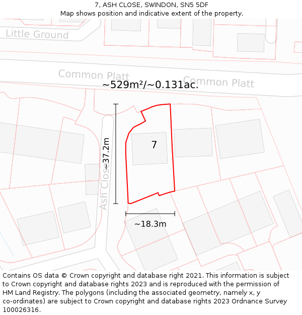 7, ASH CLOSE, SWINDON, SN5 5DF: Plot and title map
