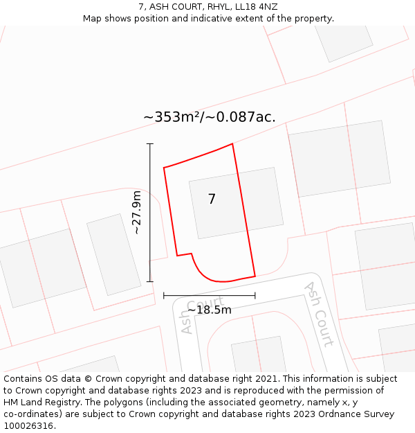 7, ASH COURT, RHYL, LL18 4NZ: Plot and title map