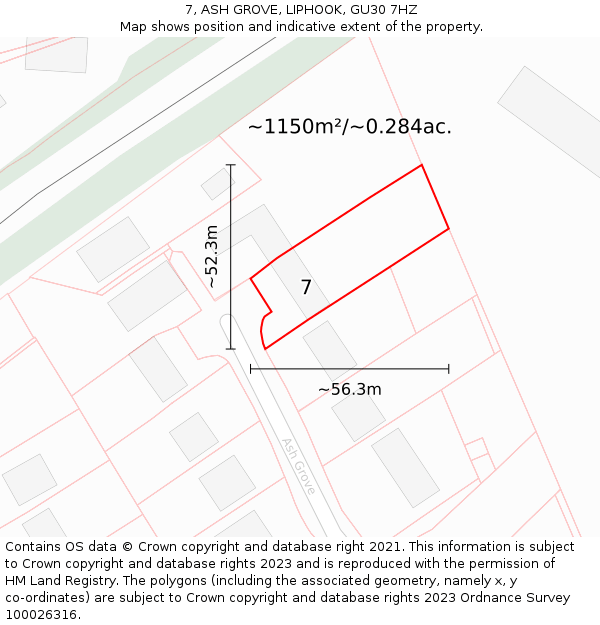 7, ASH GROVE, LIPHOOK, GU30 7HZ: Plot and title map