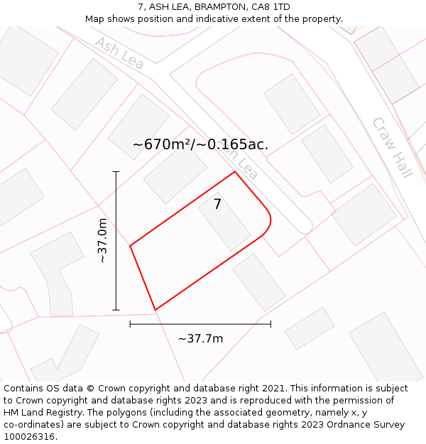 7, ASH LEA, BRAMPTON, CA8 1TD: Plot and title map