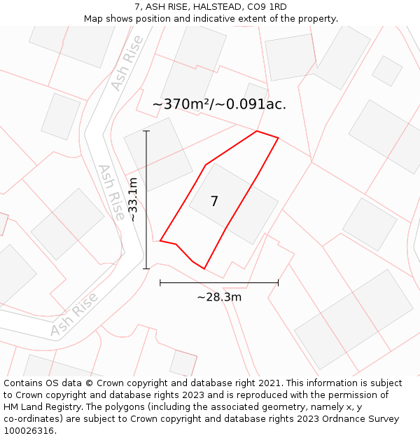 7, ASH RISE, HALSTEAD, CO9 1RD: Plot and title map