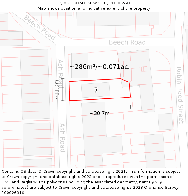 7, ASH ROAD, NEWPORT, PO30 2AQ: Plot and title map