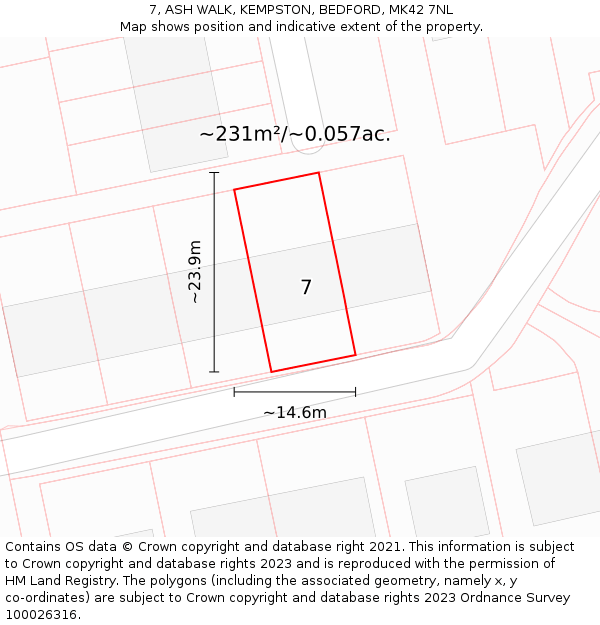 7, ASH WALK, KEMPSTON, BEDFORD, MK42 7NL: Plot and title map