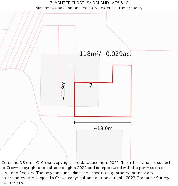 7, ASHBEE CLOSE, SNODLAND, ME6 5HQ: Plot and title map