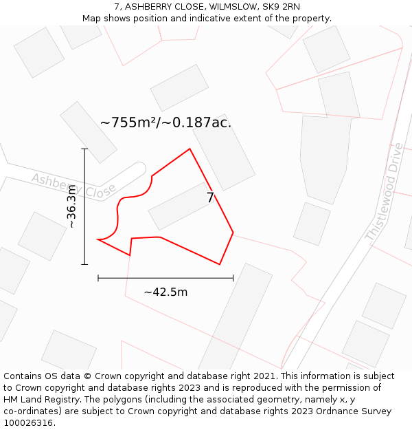 7, ASHBERRY CLOSE, WILMSLOW, SK9 2RN: Plot and title map