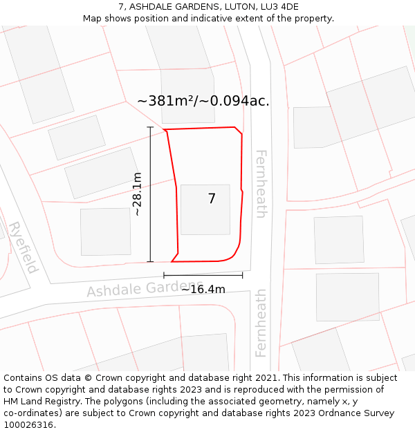 7, ASHDALE GARDENS, LUTON, LU3 4DE: Plot and title map