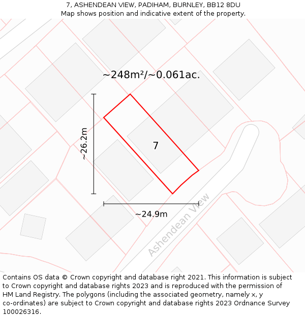 7, ASHENDEAN VIEW, PADIHAM, BURNLEY, BB12 8DU: Plot and title map
