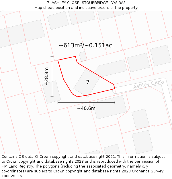 7, ASHLEY CLOSE, STOURBRIDGE, DY8 3AF: Plot and title map