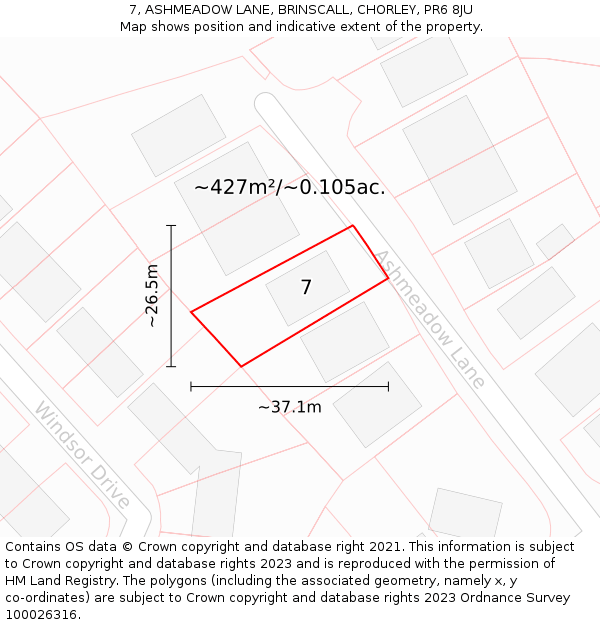 7, ASHMEADOW LANE, BRINSCALL, CHORLEY, PR6 8JU: Plot and title map