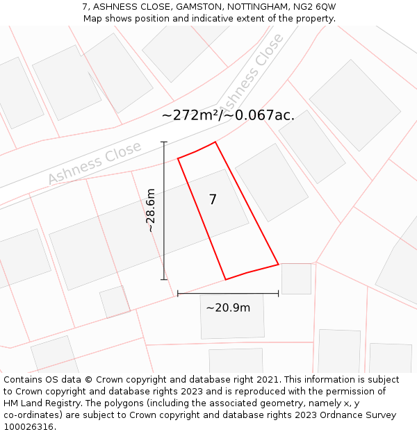 7, ASHNESS CLOSE, GAMSTON, NOTTINGHAM, NG2 6QW: Plot and title map