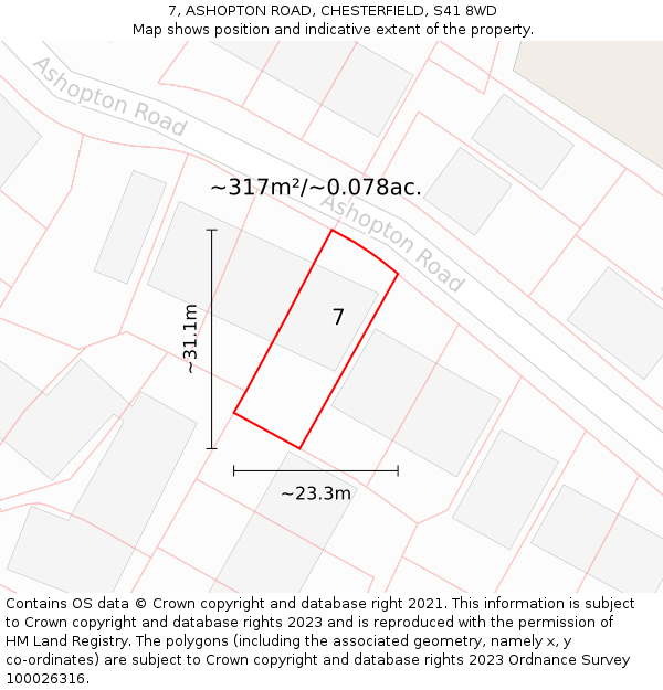 7, ASHOPTON ROAD, CHESTERFIELD, S41 8WD: Plot and title map