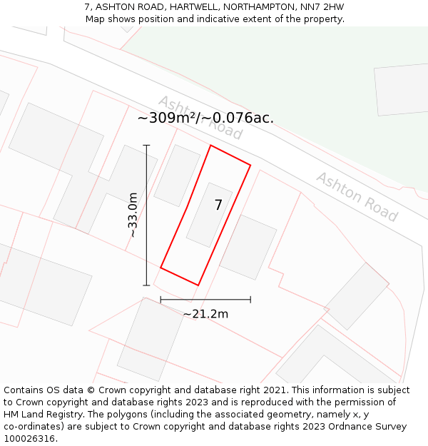 7, ASHTON ROAD, HARTWELL, NORTHAMPTON, NN7 2HW: Plot and title map
