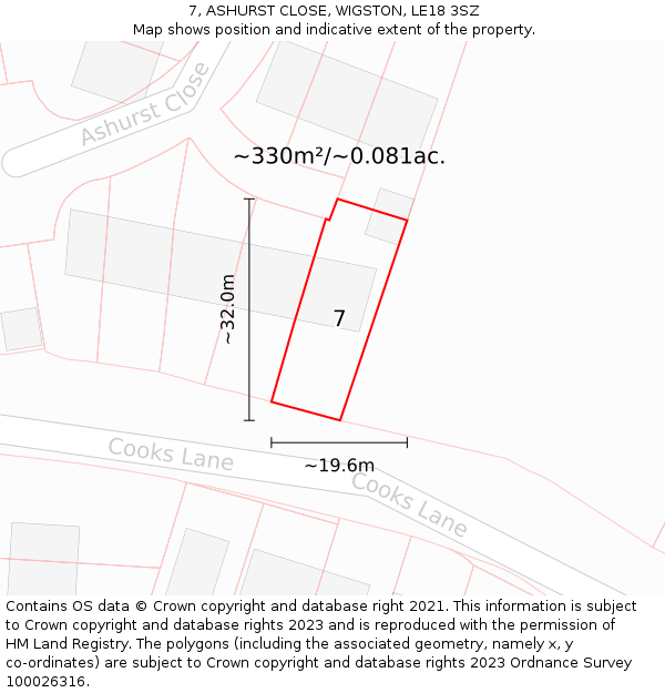 7, ASHURST CLOSE, WIGSTON, LE18 3SZ: Plot and title map