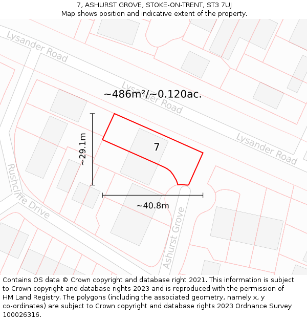 7, ASHURST GROVE, STOKE-ON-TRENT, ST3 7UJ: Plot and title map