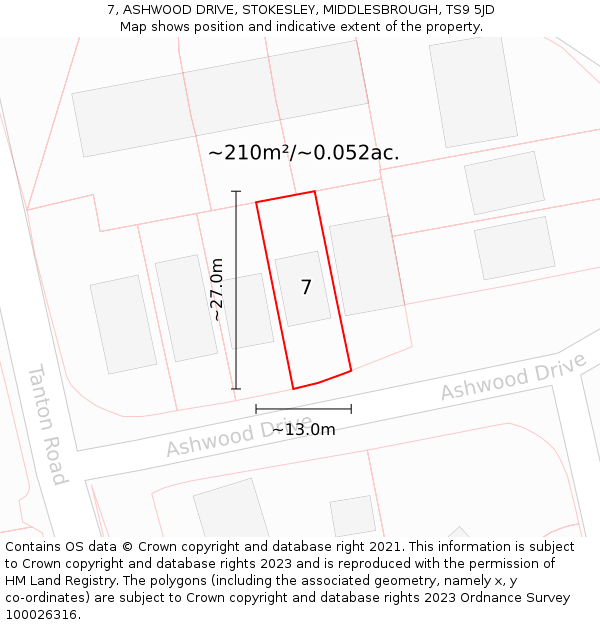 7, ASHWOOD DRIVE, STOKESLEY, MIDDLESBROUGH, TS9 5JD: Plot and title map