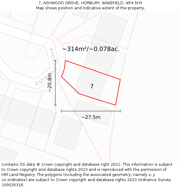 7, ASHWOOD GROVE, HORBURY, WAKEFIELD, WF4 5HY: Plot and title map