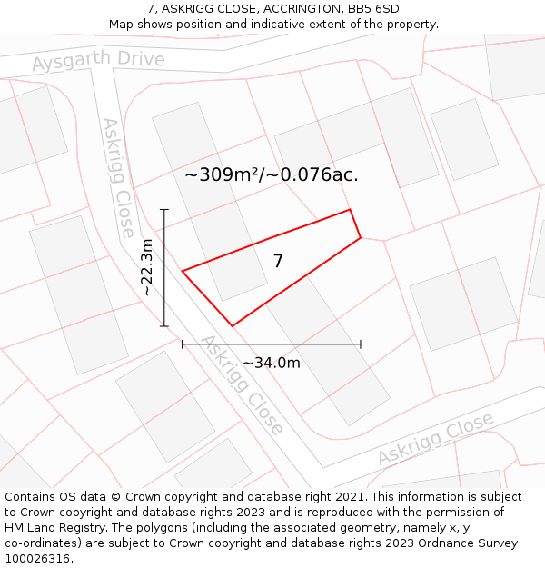 7, ASKRIGG CLOSE, ACCRINGTON, BB5 6SD: Plot and title map