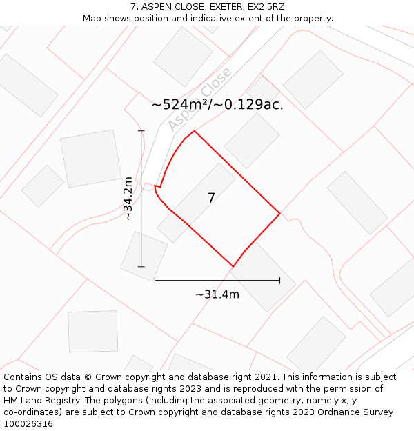 7, ASPEN CLOSE, EXETER, EX2 5RZ: Plot and title map