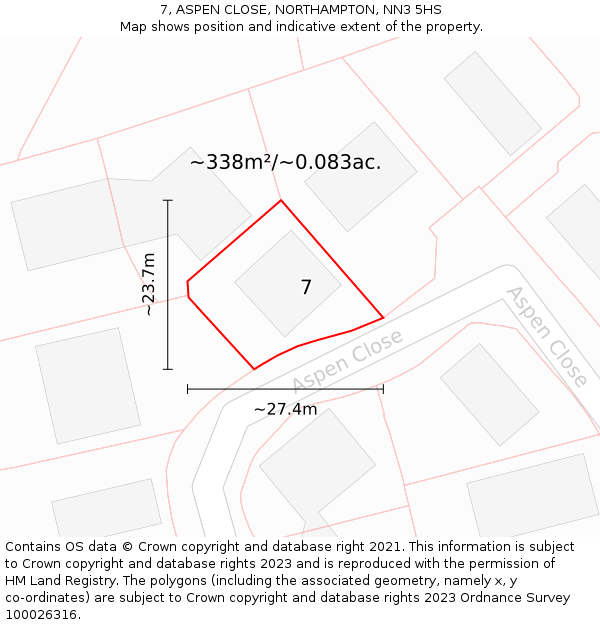 7, ASPEN CLOSE, NORTHAMPTON, NN3 5HS: Plot and title map